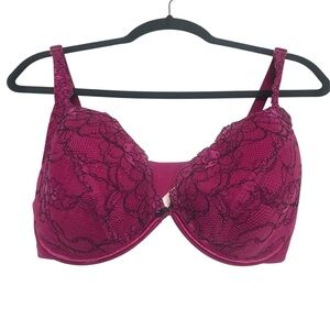 Cacique Pink Black Floral Lace Bra Womens Size 36DDD